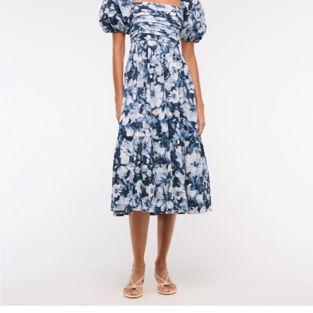 Abercrombie & Fitch Blue and White Pleated Maxi Dress